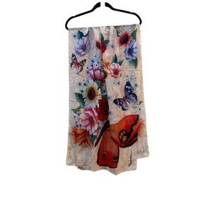 Anuschka Nature Inspired Chifon Scarf 70"x23" Floral Vibrant Butterfly